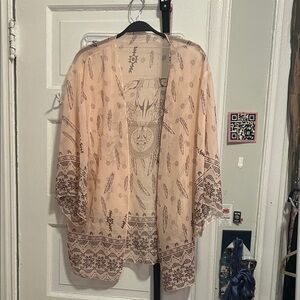 Bohemian Sheer Kimono with Feather Print